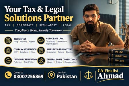 Tax Consultant, Sales Tax, Income Tax Return, FBR, Tax Filer, NTN,SECP