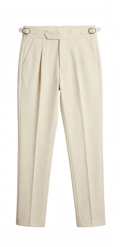 Men’s Cream Pleated Trousers – Adjustable Waist Formal & Casual Pants