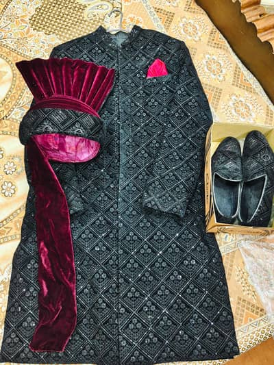 XL size sherwani, Black Sherwani in XL size with Shoes