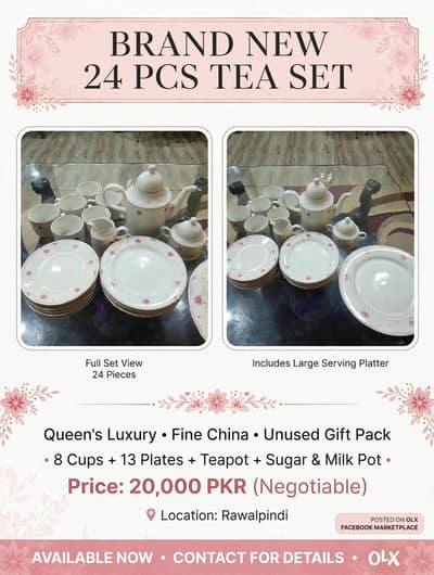 Brand New Unused 24 Pcs Queen's Luxury Tea Set - Complete Box