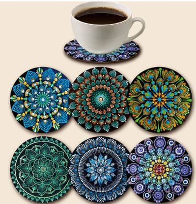 6pcs Mandala Flower Wooden Coasters