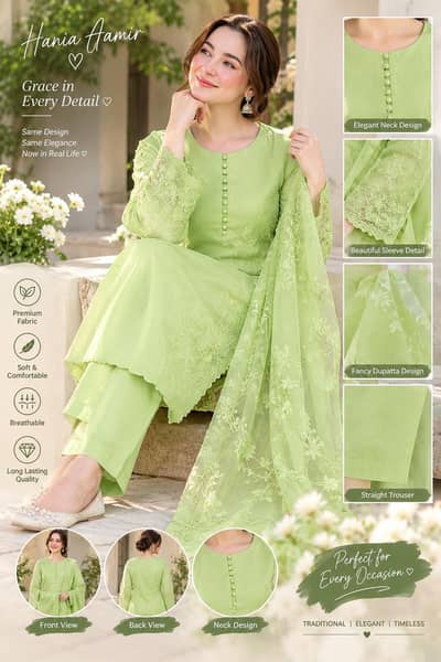 Green Organza Embroidered 3-Piece Suit for Women | Premium Party Wear