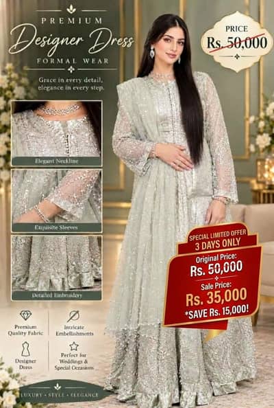 Bueatiful designer silver-white  embroidered with elegant  detailling