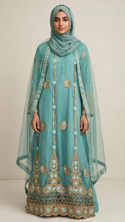 Ferozi Heavy Embroidered net  shalwar  kamze party wear- Excellent con