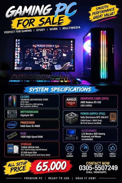 Gaming PC Setup | i5 4th Gen | 16GB RAM | R5 430 | Complete Bundle