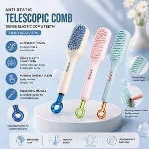 T  Self Cleaning Hair Brush with Retractable Bristles – Anti-Static Detangling Massage Comb | One Push Easy Hair Removal Styling Brush for Women & Men | Smooth Hair Care & Scalp Massage Brush
