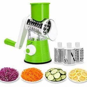 T  3 in 1 Tabletop Drum Grater Rotary Slicer Cutter – Multifunction Manual Vegetable Cutter, Cheese Grater & Nut Grinder | Rotary Food Shredder for Potato, Carrot, Cucumber, Cheese, Salad & Kitchen Food Preparation