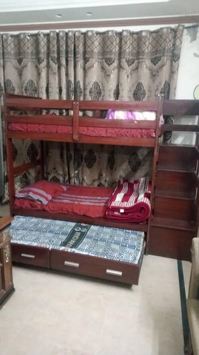 pure wooden bunk bed with storage