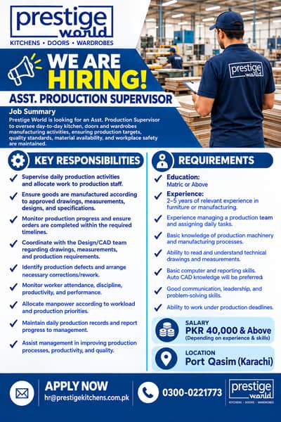 Store Assistant/Asst Production Supervisor/QC Assistant