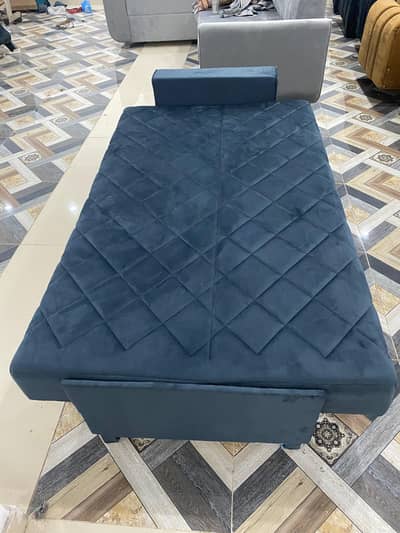 One Side Arm Sofa Cum Bed | Premium Fabric | Diamond Design