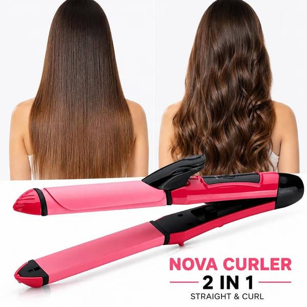 T  Professional 2-in-1 Hair Straightener & Curler for Women – Ceramic Hair Straightening Iron & Curling Machine with Fast Heating | Salon Style Hair Styler for Straightening, Curling & Smooth Hair Styling