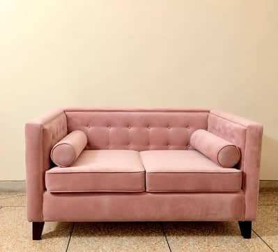 Elegant Pink Velvet 2-Seater Sofa