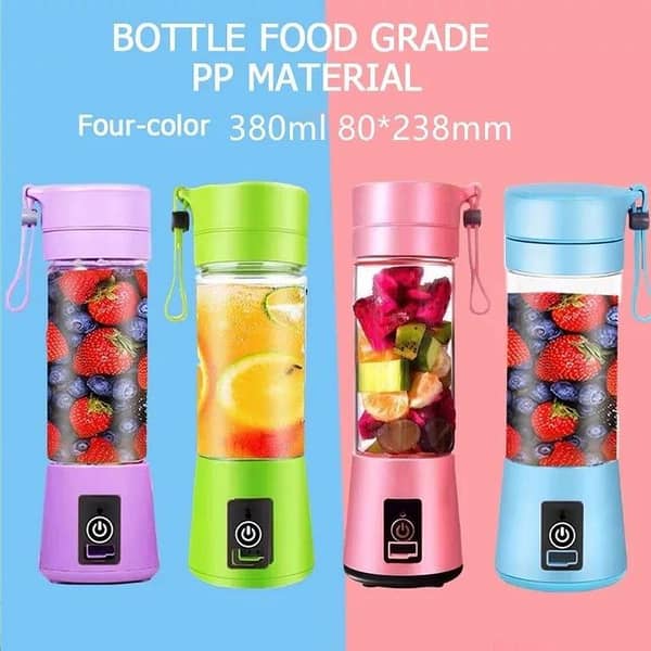 T  Rechargeable Portable Juicer Blender 380ML – 6 Blades USB Juicer Cup & Smoothie Maker for Fresh Juice, Milkshake & Fruit Blending | Mini Electric Blender Bottle for Travel, Gym & Kitchen Use
