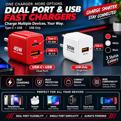 PD USB-C & USB Port Adapter For Smartphones 25W, 45W, 65W, 120W, 200W