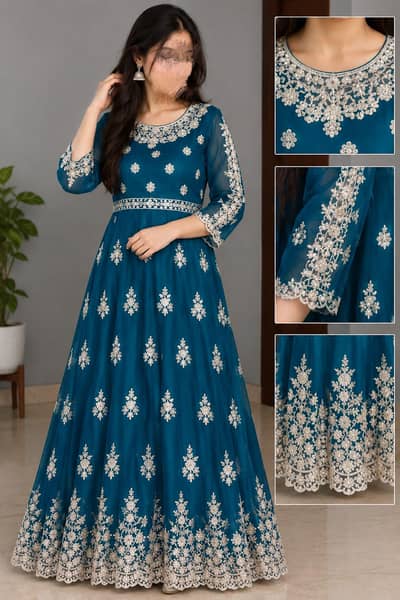 zink long maxi with golden karhai in sleeves and border