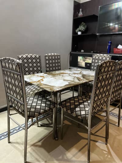6 seater metal dining table set