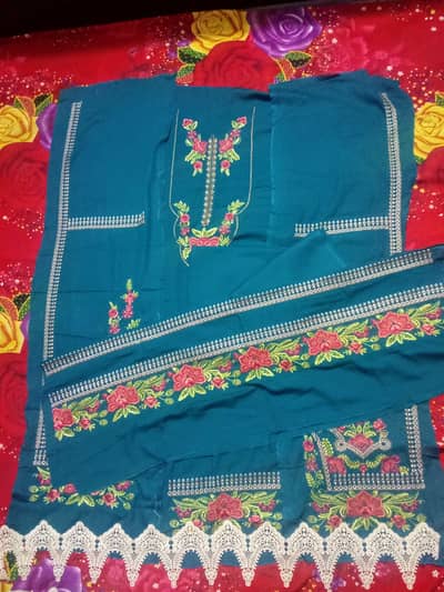 "Zinc Color Unstitched 2 Piece Embroidered Suit with Lace – Brand New"
