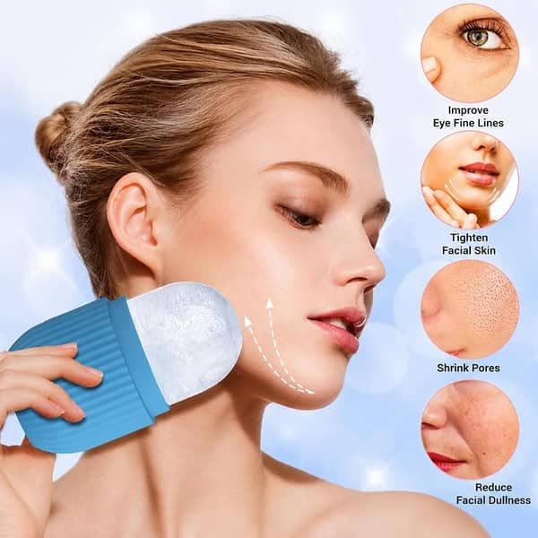 T  Silicone Ice Cube Roller Massager for Face, Eyes & Neck – Reusable Facial Ice Roller for Skin Tightening, Puffiness Relief, Dark Circles & Cooling Face Massage | Silicone Ice Facial Mold for Glowing Skin, Acne