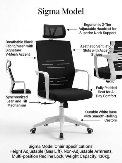 Sigma Model Ergonomic Office & Study Chair |Mesh Back| 1 year warranty