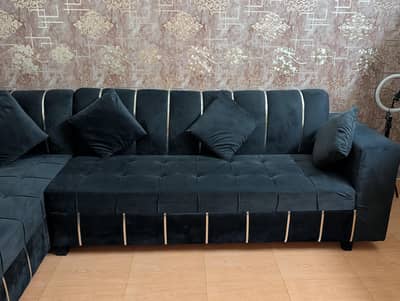 modern design L shape velet sofa set in excellent condition