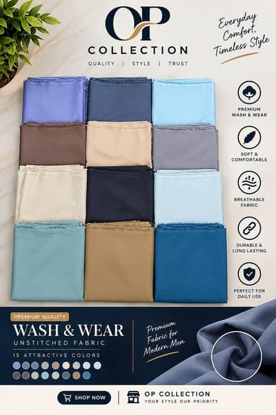 Premium Wash & Wear Unstitched Suit – Soft & Comfortable Fabric