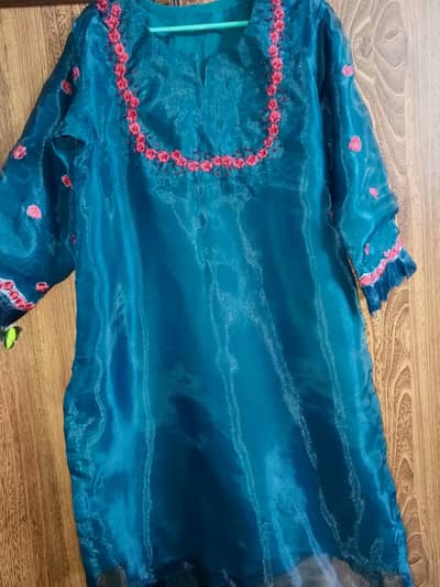 teal blue green embroidered organza two piece
