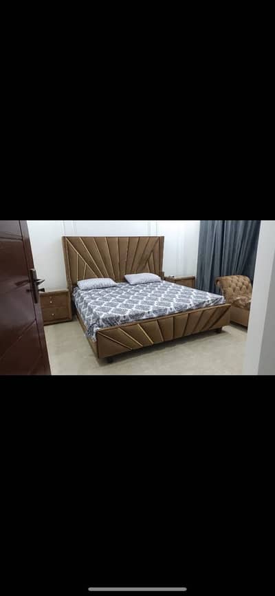 Wooden bed set with dressing brown velvet cover