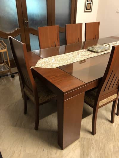 Solid Wood 8-Seater Dining Table Set with Matching Buffet & Mirror