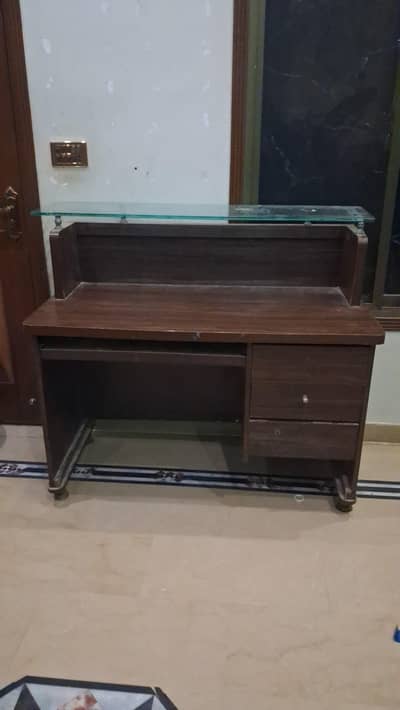 Wooden Computer Desk / Reception Counter with Glass Shelf