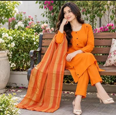 Ladies Orange Stylish 3 Piece Lawn Suit - New Arrival