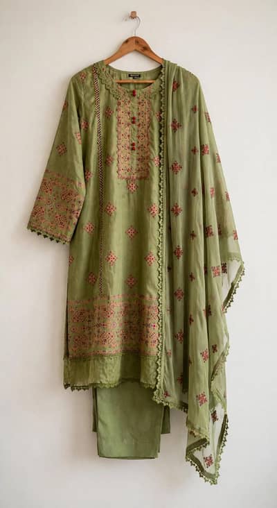 Mehndi Green 3Pc Lawn Suit - 1-2 Times Used - Like New Condition