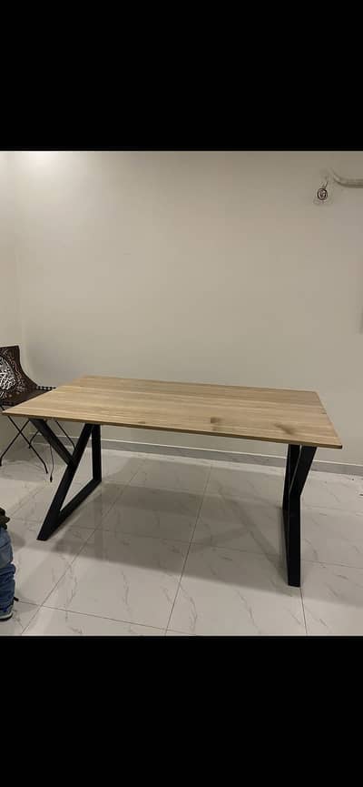 Modern Wooden Dining Table with Black Metal Legs – For Sale