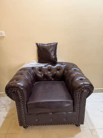 Brand New Luxury Brown Leather Chesterfield Sofa Chairs – Pair