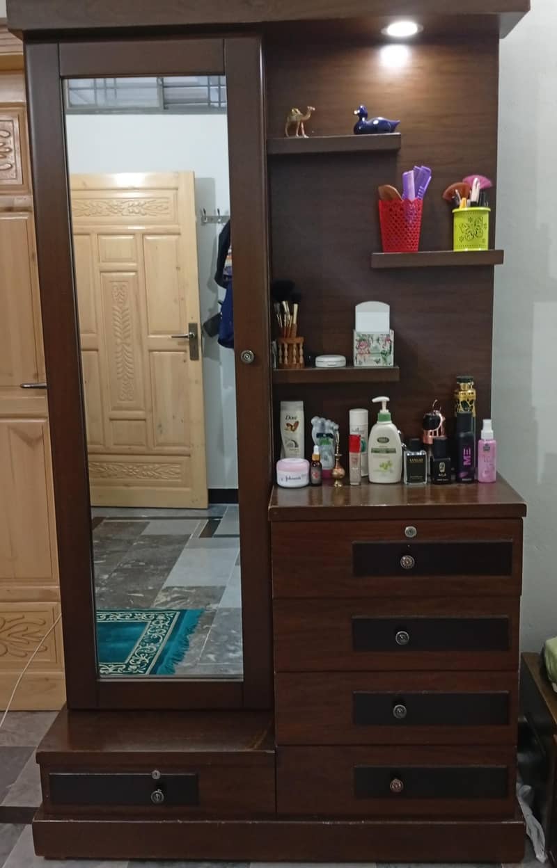 Modern dark walnut dressing table with full length mirror. 4