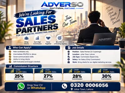 Sales Partner Required – Earn Up to 30% Commission | Johar Town Lahore