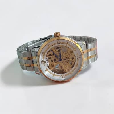 Premium Men's Automatic Skeleton Watch – Brand New (Two-Tone)