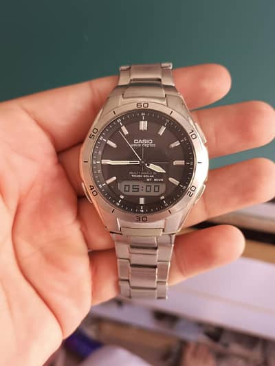 Casio Wave Ceptor Analog-Digital Stainless Steel Men's Watch - Silver