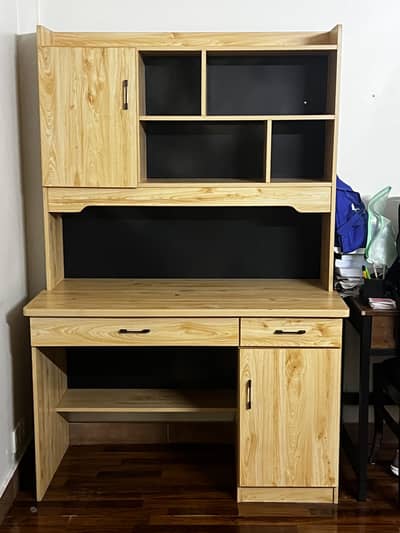 Premium Wooden Study Table with Attached Bookshelf & Storage Cabinets