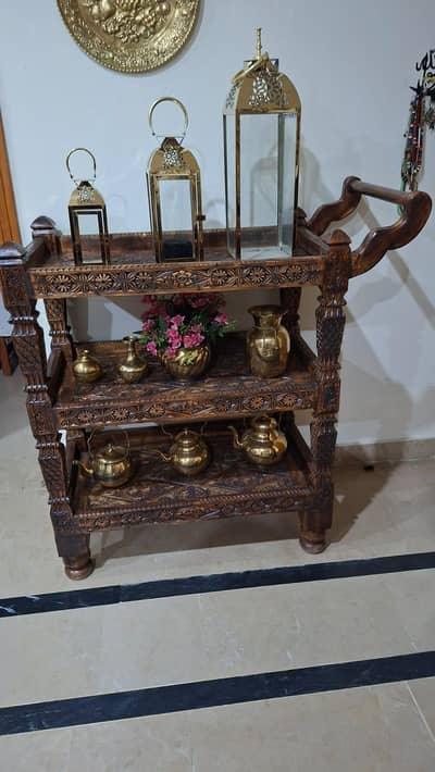 Hand Carved Sheesham wood 3 tier Display stand -Traditional