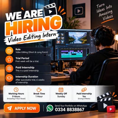 We Are Hiring – Video Editing Intern!