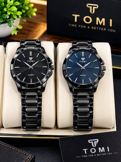 TOMI Luxury Quartz Watch for Men – Black Chain