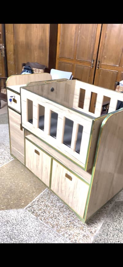 Wooden Twin Baby Cradle/Jhoola with Storage Drawers