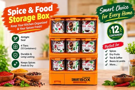 4 Tier Spice & Food Storage Box – 12 Containers | Kitchen Organizer