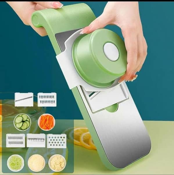 Stainless Steel 5-in-1 Vegetable Cutter & Slicer | Multi-Function Handheld Vegetable Chopper | Changeable Blades for Slicing, Shredding & Grating | Kitchen Cutting Tool
