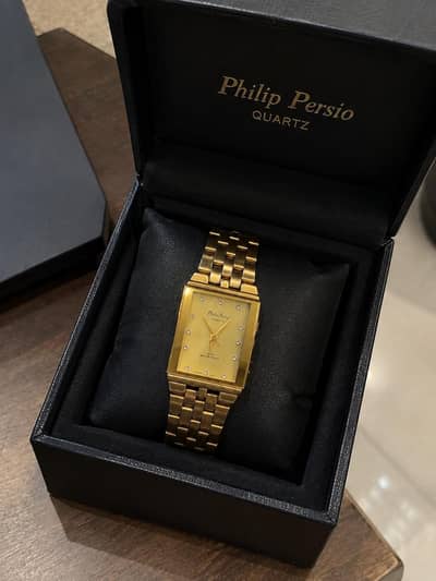 Philip Persio Quartz Men's watch | Gold Tone | Rectangular Dial
