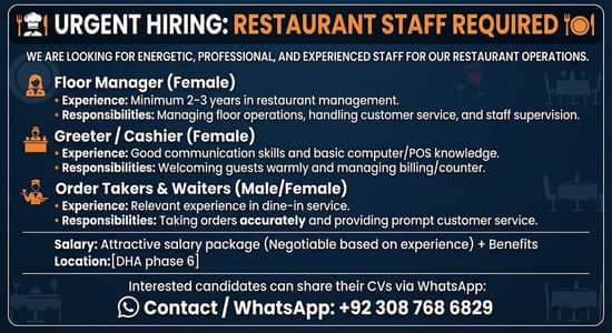 We need staff for restaurant