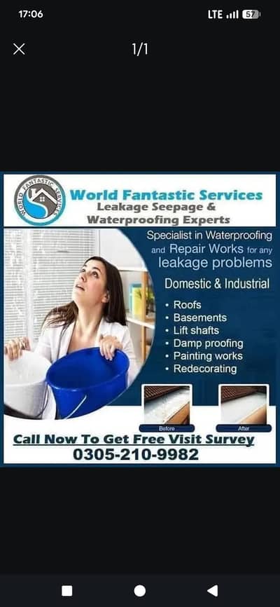 Roof Waterproofing, Tank Repairing, Washroom Leakage, Walls Seepage