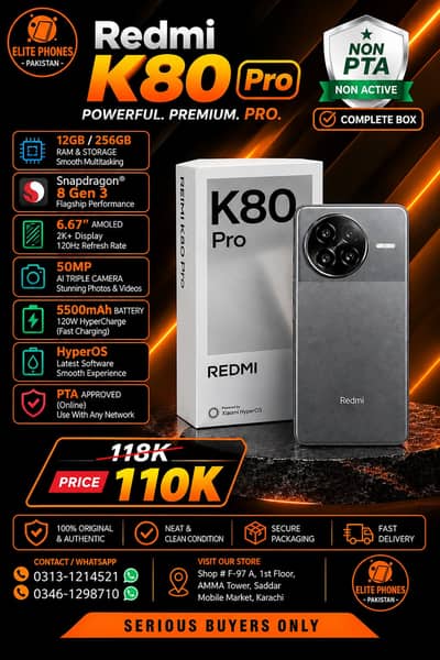 Redmi K80 Pro 12/256GB | non PTA non active | complete box | 118K