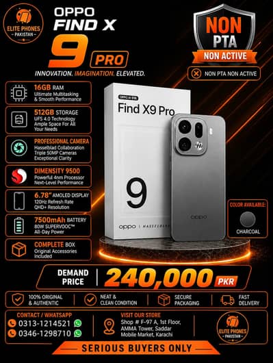 OPPO find X9 Pro 16/512GB – non PTA | non Active | complete box