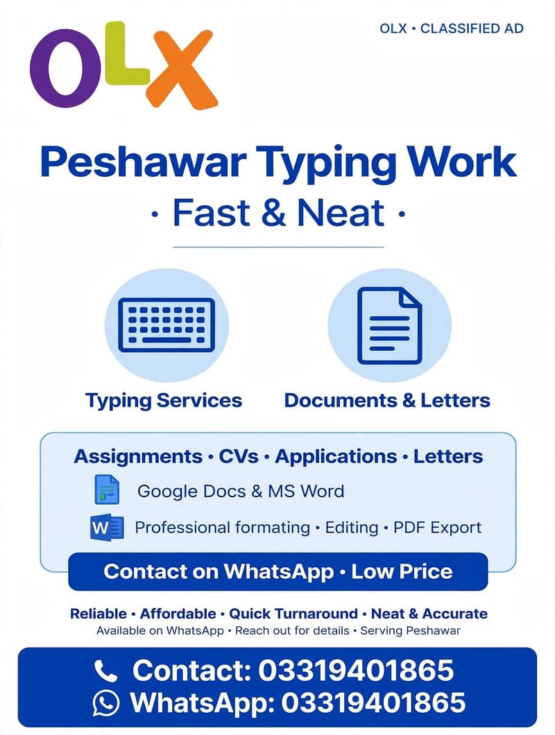 Peshawar Typing Work - Assignment Application CV 0